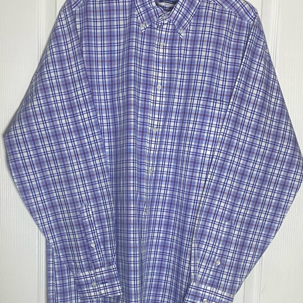 Izod Men's Blue and White Plaid Shirt